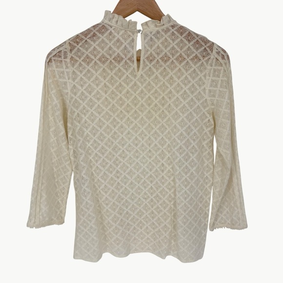 Sézane Emma Pleated Ruffle Front Lace 3/4 Sleeve Blouse | Sz Small | Ecru White - Picture 4 of 13